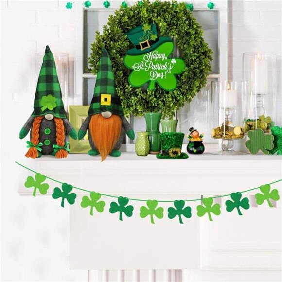 St.Patrick's Day Gnome Plush Elf Decorations - Mr and Mrs Green Buffalo Check - Picture 5 of 8